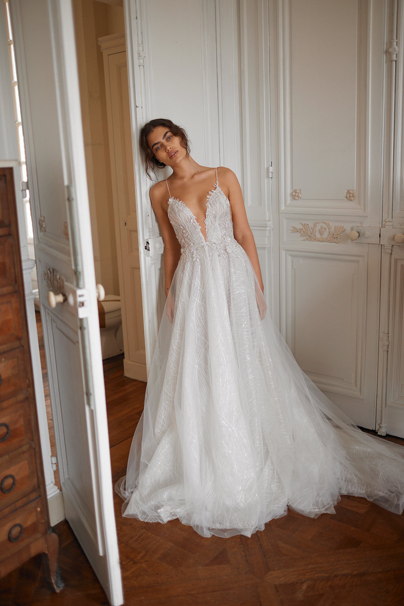 From the waist down, this dress will have a chiffon layer underneath which comes in a default blush colour but is also available in ivory if requested. 